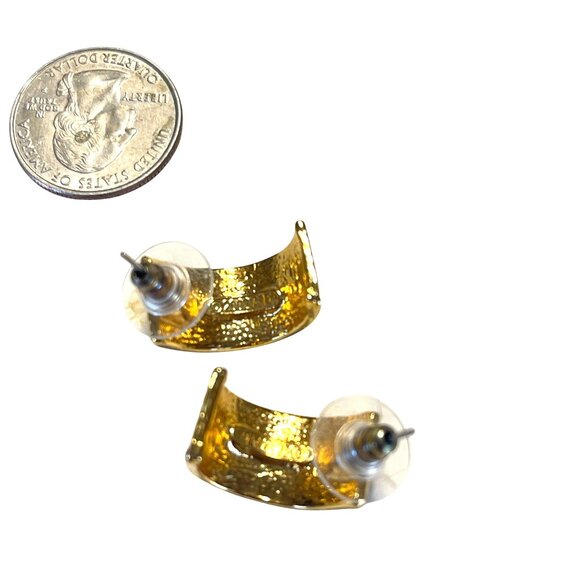 American Flag Gold-Tone Crescent Hoop Earrings With Stud Backings - Picture 5 of 8